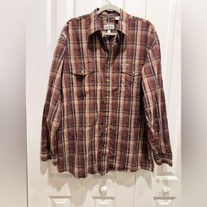 Rustic Plaid Mens LT Rugged Western 100% Cotton Shirt Pearl Snap Gorpcore